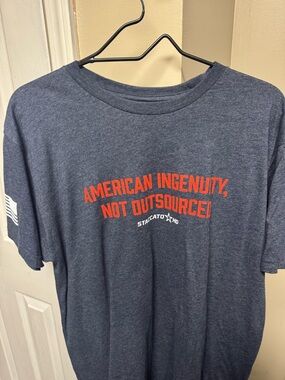 Staccato Men's Navy Heather Tee with Red Chest Slogan